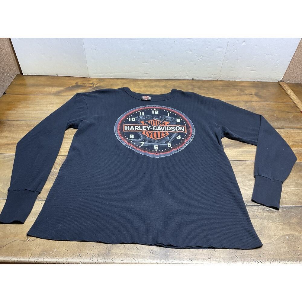 Vintage Harley Davidson Graphic Long Sleeve Waffle Thermal Shirt Size XXL